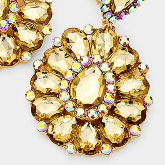 Crystal Topaz Teardrop Cluster Statement Clip on Earrings NWT - Picture 3 of 6